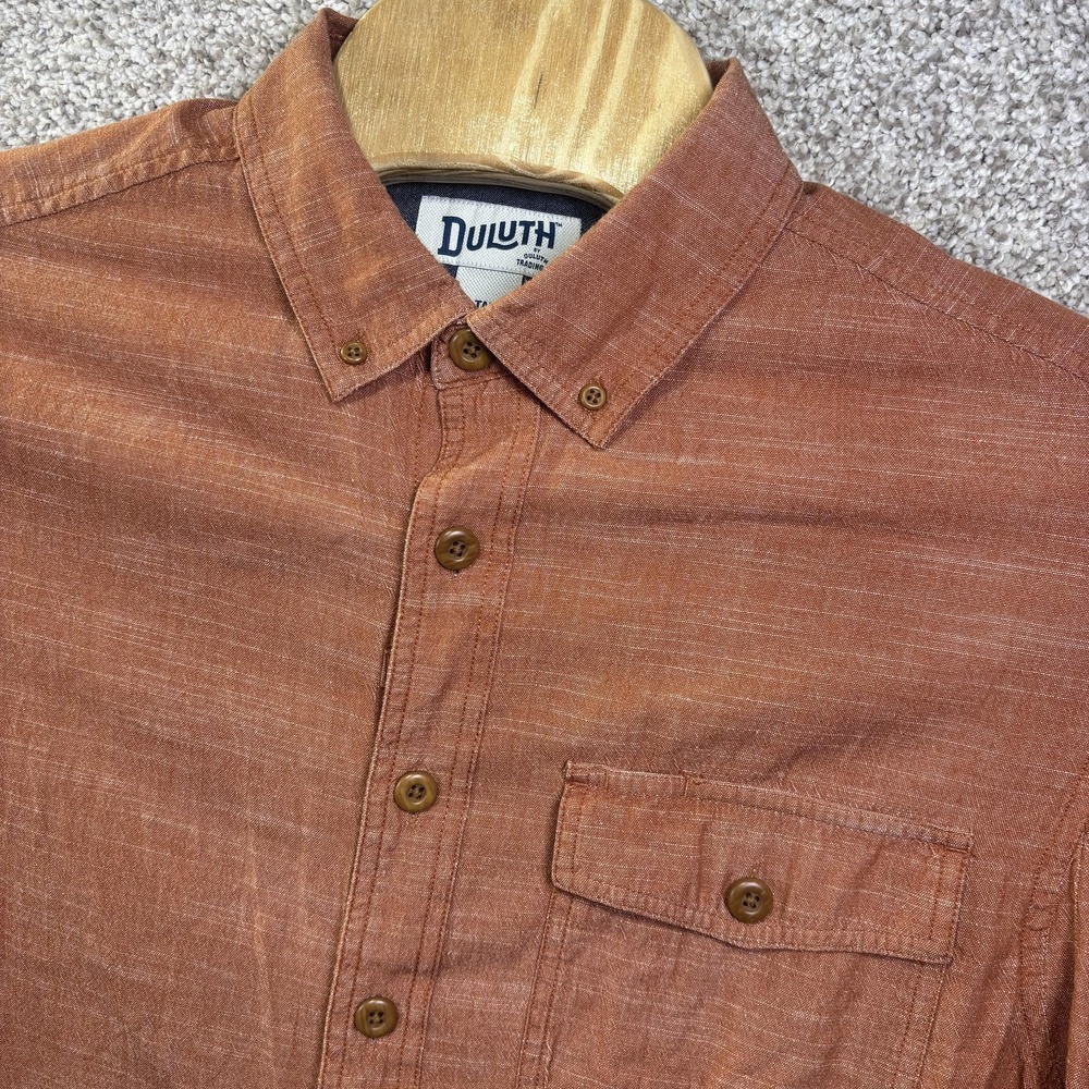 Duluth Trading Co Untucked Shirt Mens Large Tall Orange Cotton Button Down 90863